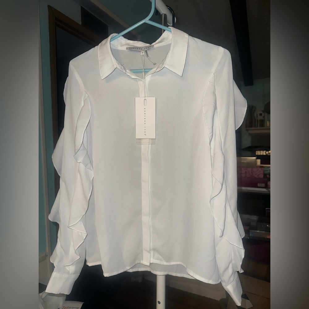 Endless Rose White Blouse with Ruffled Sleeves